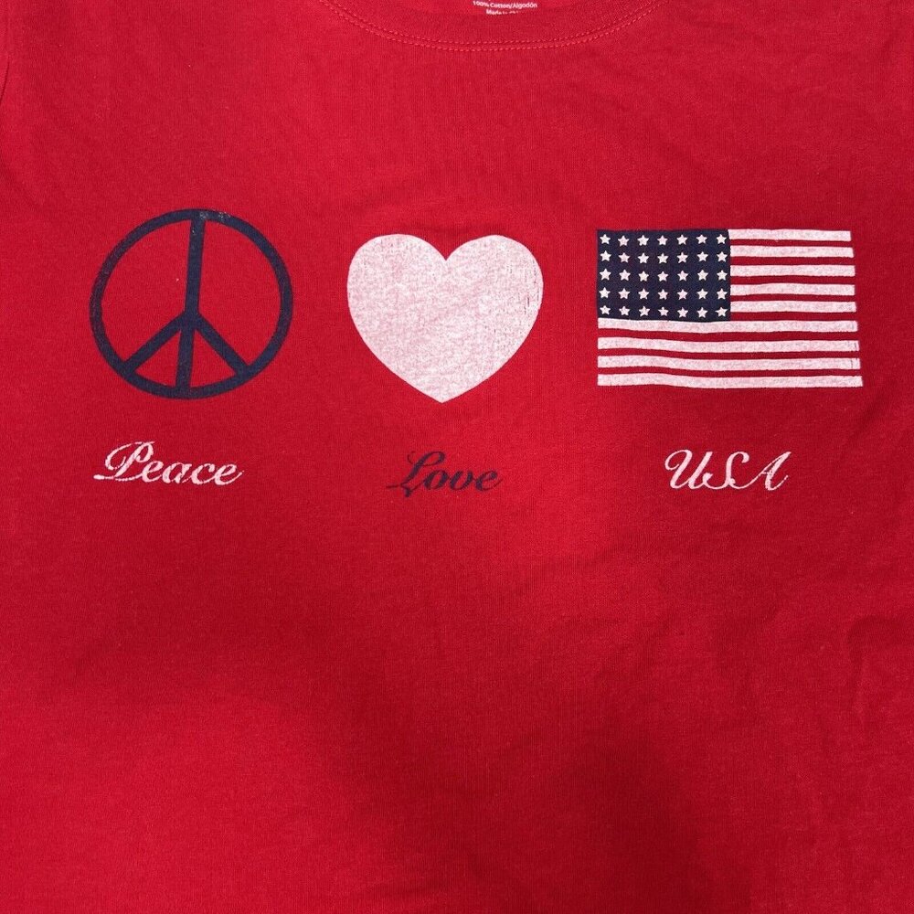 American Summer Women Red Tshirt Size XL 16/18 Peace Love USA Flag Heart NWT - Picture 7 of 12